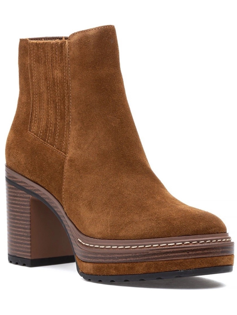 Steve Madden Shanya Cognac Brown Suede Leather Chunky Platform Boots Sz 7